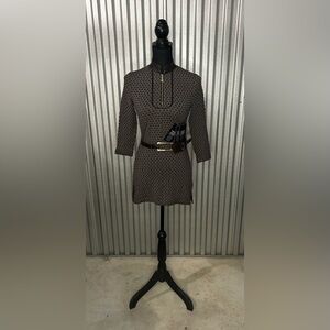 Women’s Etcetera NWT Grey Brown Viscose Leather Long Sleeve Designer Dress XS